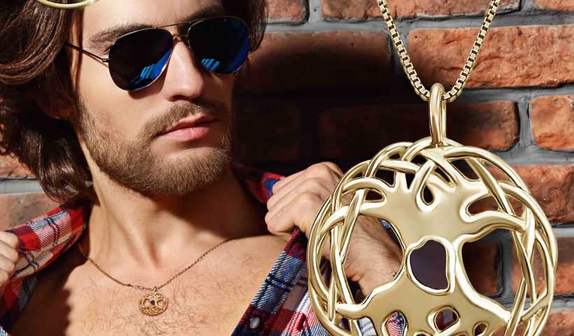 Bible Verse Gift Ideas: Man Wearing Gold Pendant with New Testament Inside - My Nano Jewelry